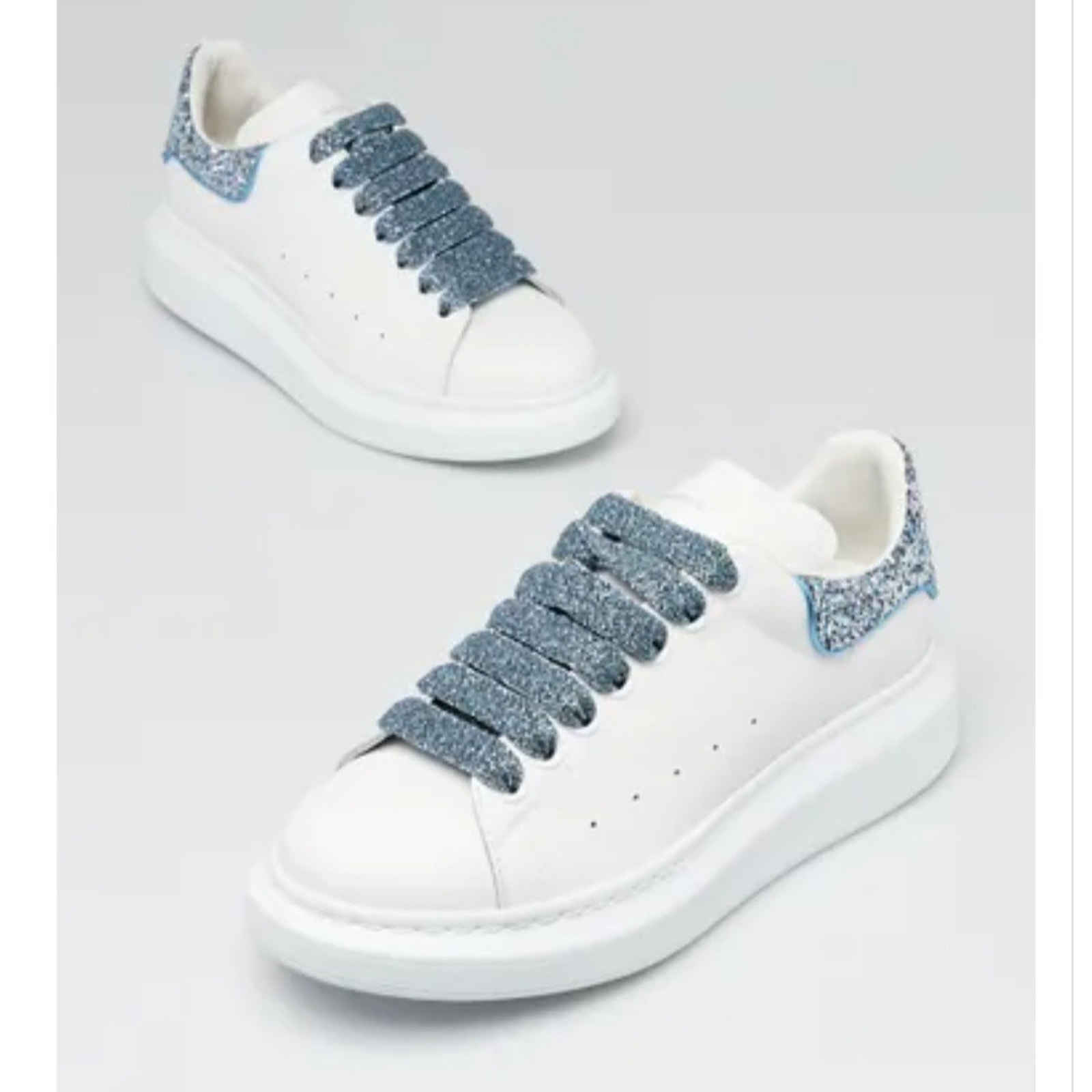 Alexander Mcqueen White Leather Sneaker Blue Galaxy Glitter Larry Women's Sz 7